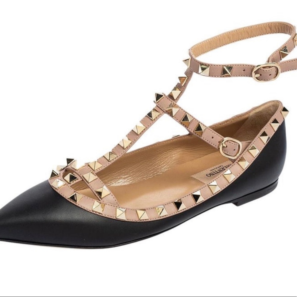 Valentino Caged Rockstud black leather flats